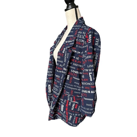NWT NY&Co Navy Blazer Girl Power Red White QUEEN LOVE BAE Lined Large - Picture 3 of 6